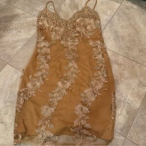 Windsor Gold Spaghetti Strap Bodycon Mini Dress